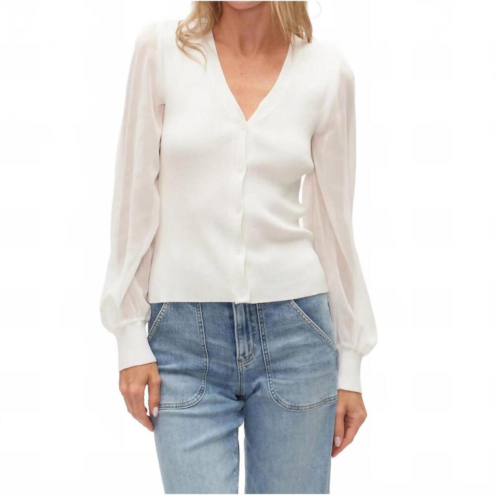 NEW SIX/FIFTY celeste sheer sleeve top in white